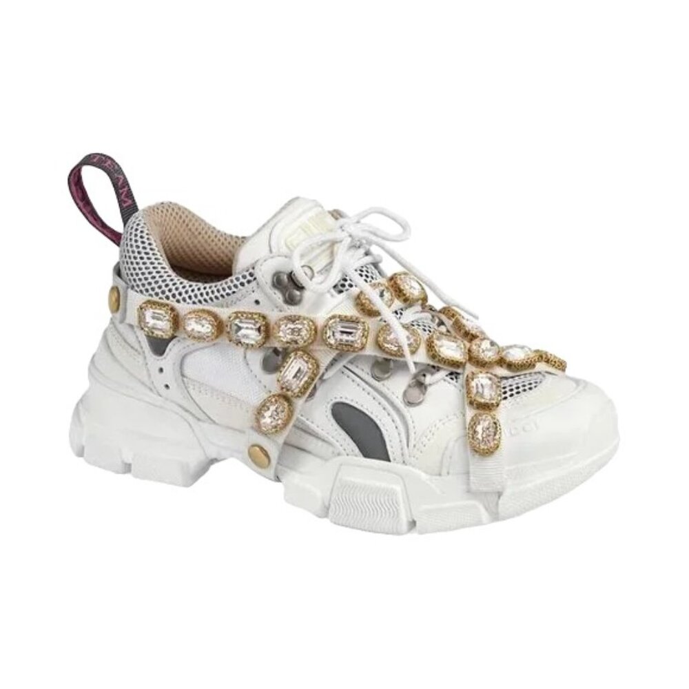 NIB Gucci xSega Mesh Calfskin Suede Removable Crystals Women Flashtrek Sneakers - Picture 2 of 9